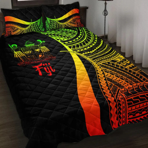 Fiji Quilt Bed Set - Reggae Polynesian Tentacle Tribal Pattern Crest