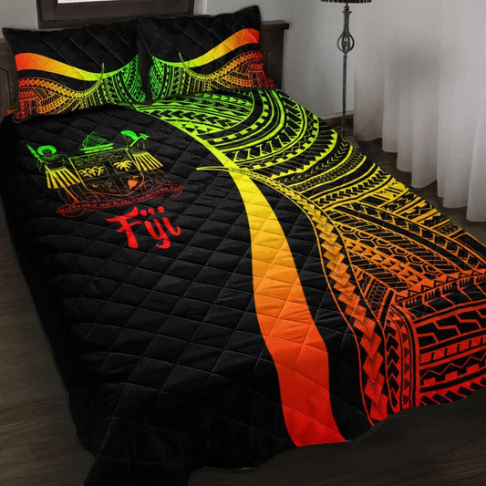 Fiji Quilt Bed Set - Reggae Polynesian Tentacle Tribal Pattern Crest