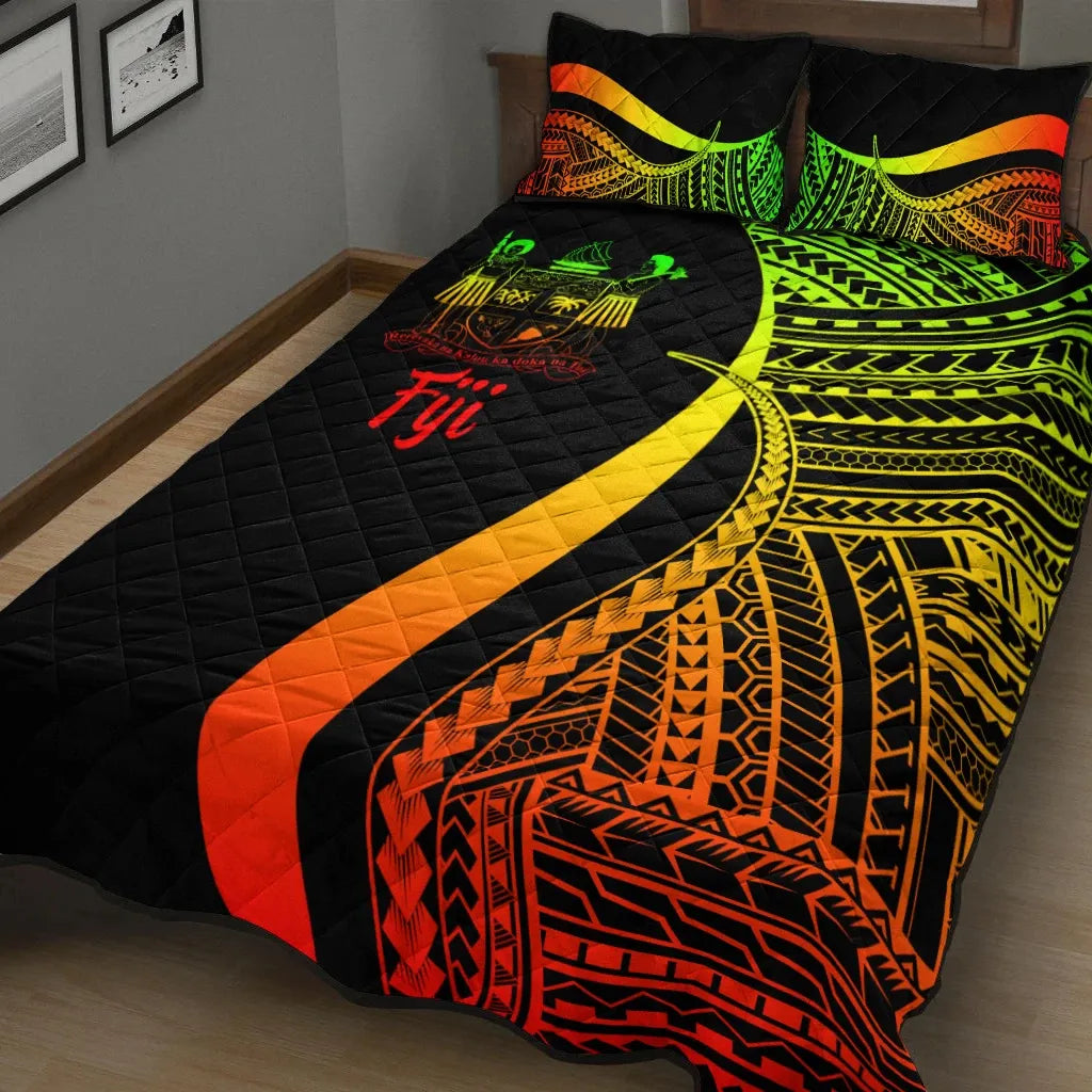 Fiji Quilt Bed Set - Reggae Polynesian Tentacle Tribal Pattern Crest