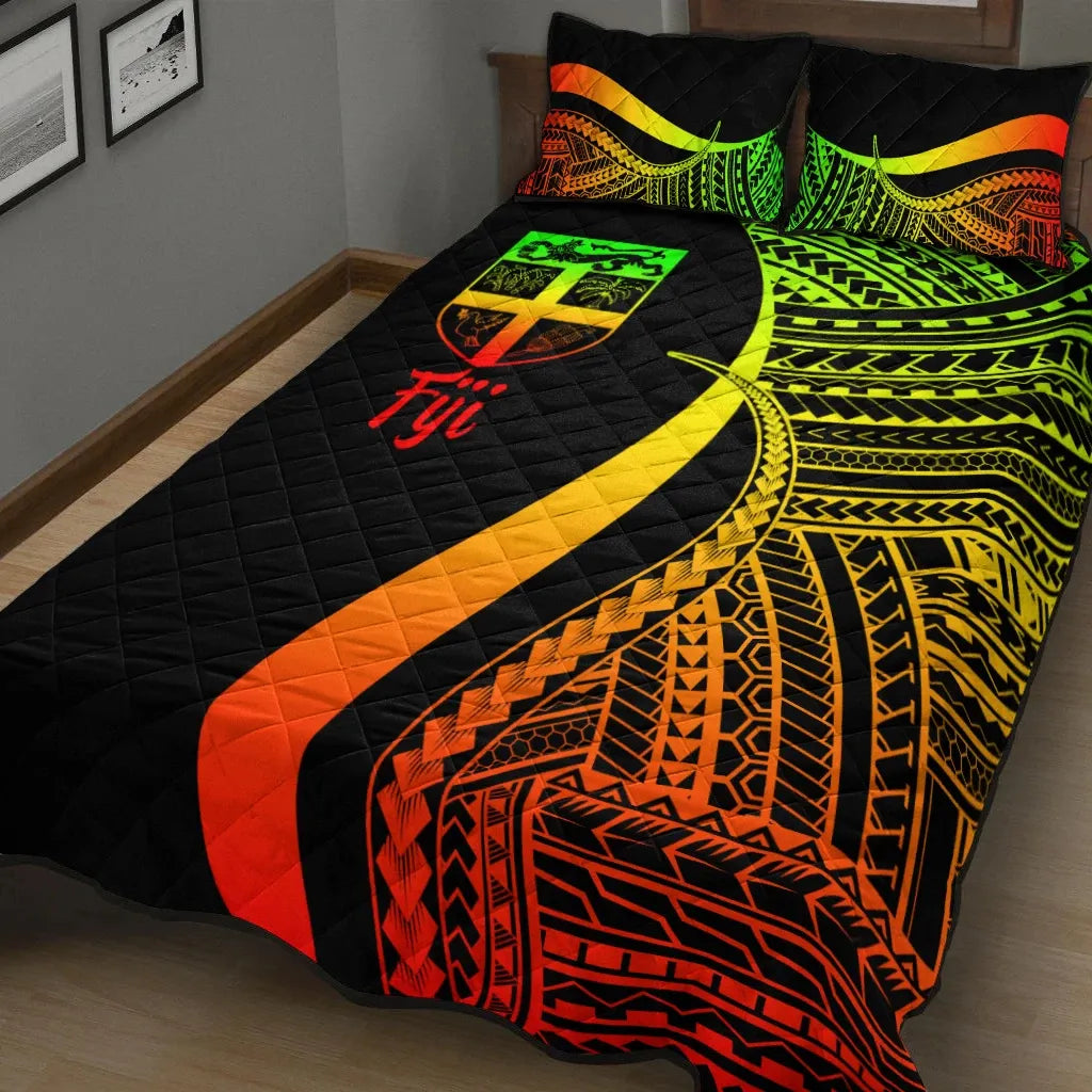 Fiji Quilt Bed Set - Reggae Polynesian Tentacle Tribal Pattern