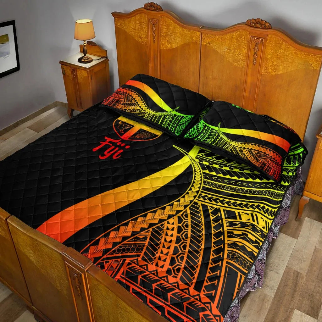 Fiji Quilt Bed Set - Reggae Polynesian Tentacle Tribal Pattern