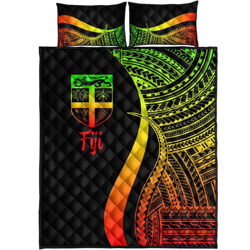 Fiji Quilt Bed Set - Reggae Polynesian Tentacle Tribal Pattern
