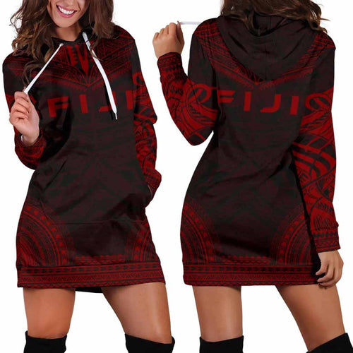 Fiji Female Hoodie Dress - Polynesian Red Chief