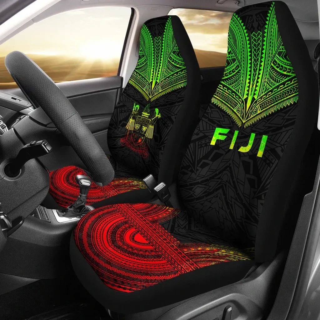Fiji Car Seat Cover - Fiji Coat Of Arms Polynesian Chief Tattoo Reggae Version