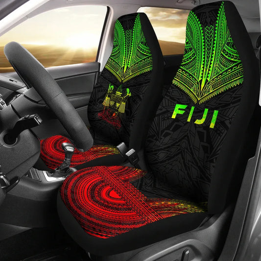 Fiji Car Seat Cover - Fiji Coat Of Arms Polynesian Chief Tattoo Reggae Version
