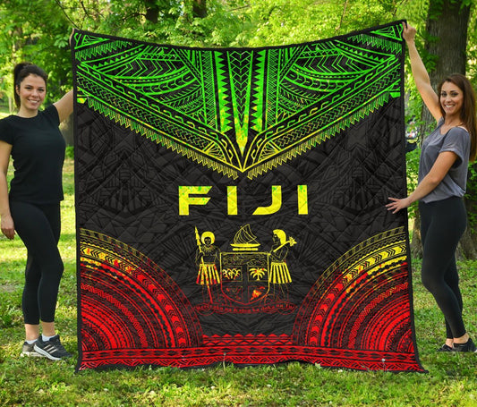 Fiji Premium Quilt - Fiji Coat Of Arms Polynesian Chief Reggae Version