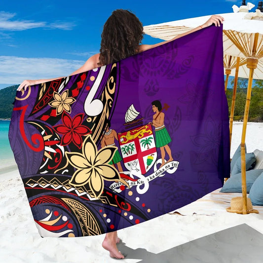 Fiji Sarong - Tribal Flower With Special Turtles Purple Color