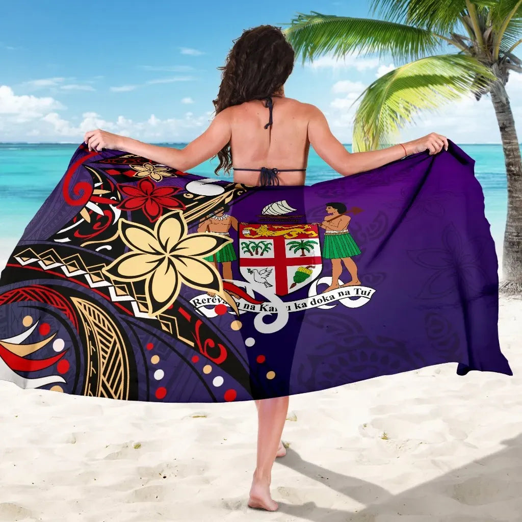 Fiji Sarong - Tribal Flower With Special Turtles Purple Color