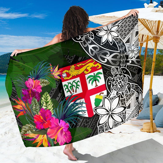 Fiji Sarong - Turtle Plumeria Banana Leaf