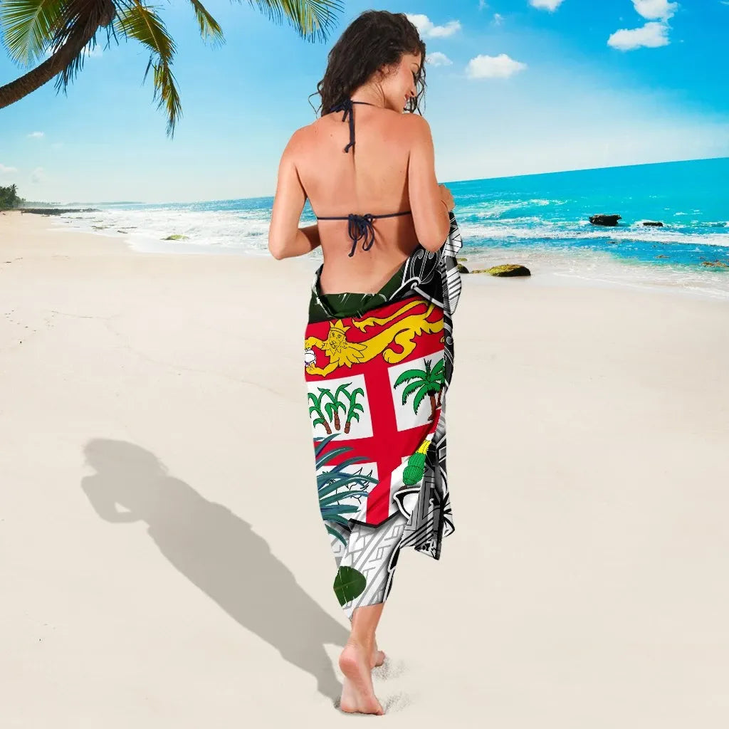 Fiji Sarong White - Turtle Plumeria Banana Leaf