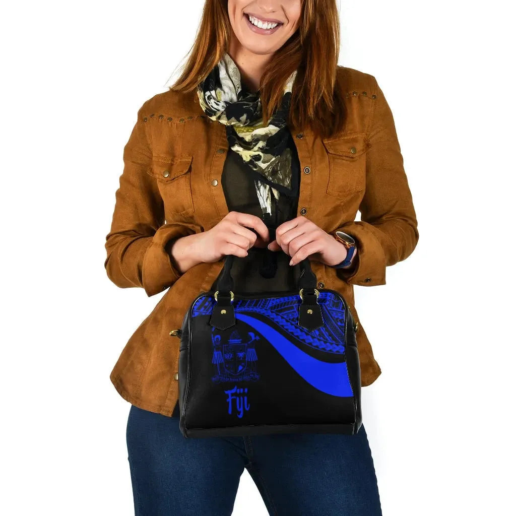 Fiji Shoulder Handbag - Blue Polynesian Tentacle Tribal Pattern Crest