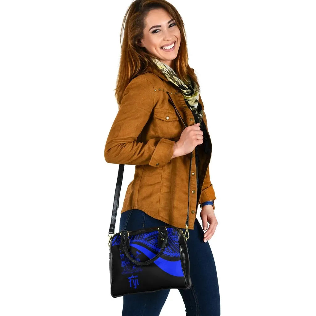 Fiji Shoulder Handbag - Blue Polynesian Tentacle Tribal Pattern Crest