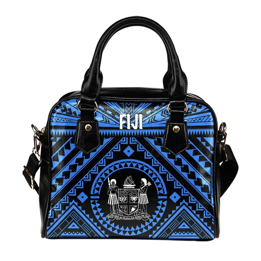 Fiji Shoulder Handbag - Fiji Seal With Polynesian Tattoo Style (Blue)