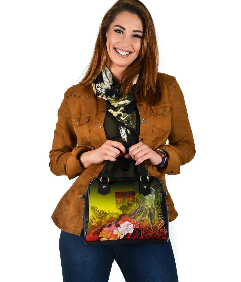 Fiji Shoulder Handbag - Humpback Whale With Tropical Flowers (Yellow)