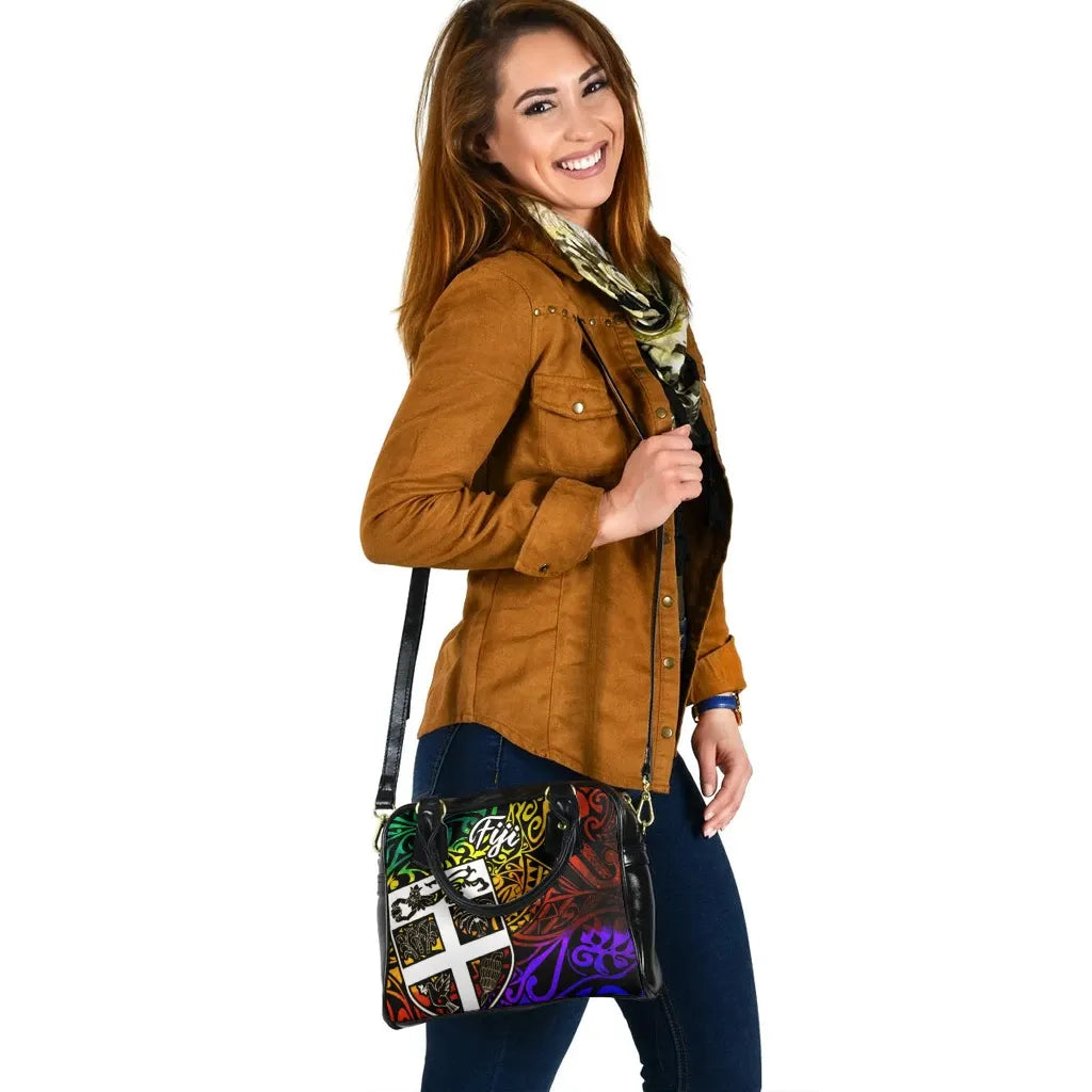 Fiji Shoulder Handbag - Rainbow Polynesian Pattern