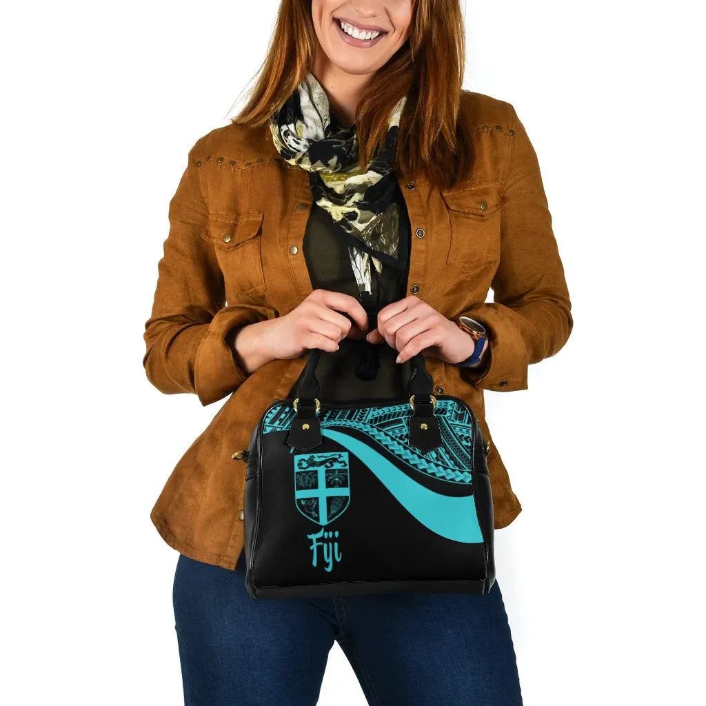 Fiji Shoulder Handbag - Turquoise Polynesian Tentacle Tribal Pattern