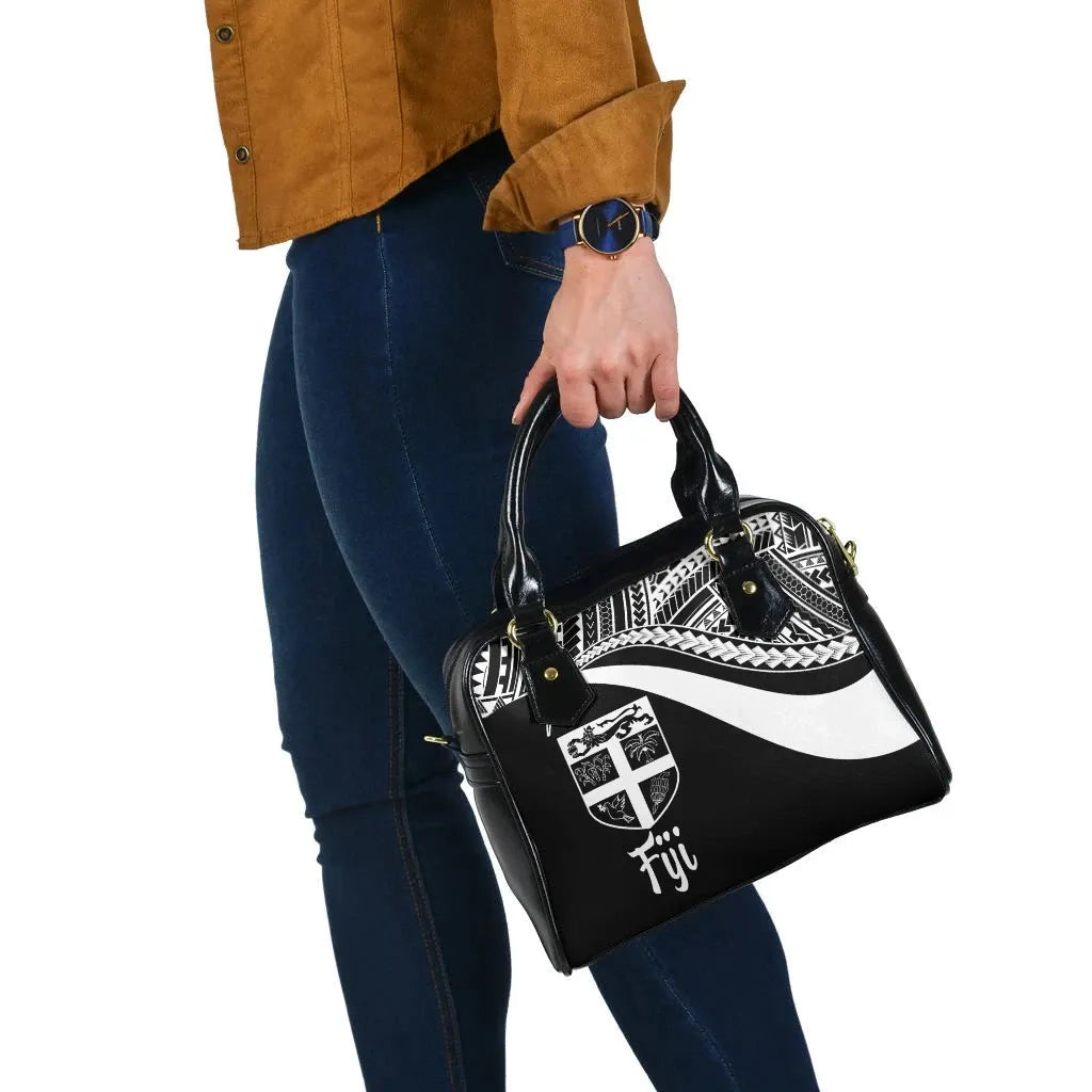 Fiji Shoulder Handbag - White Polynesian Tentacle Tribal Pattern