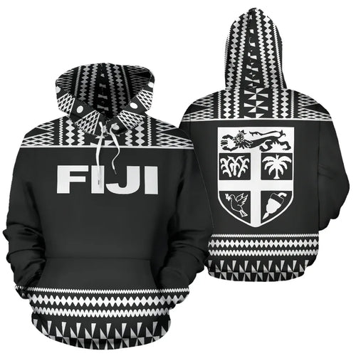 Fiji Tapa All Over Hoodie - Black And White Version