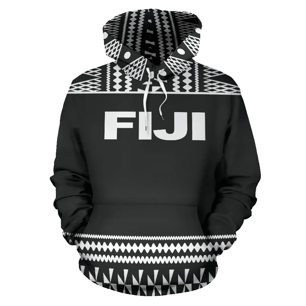 Fiji Tapa All Over Hoodie - Black And White Version