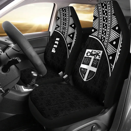 Fiji Tapa Car Seat Covers - Fiji Flag White Curve