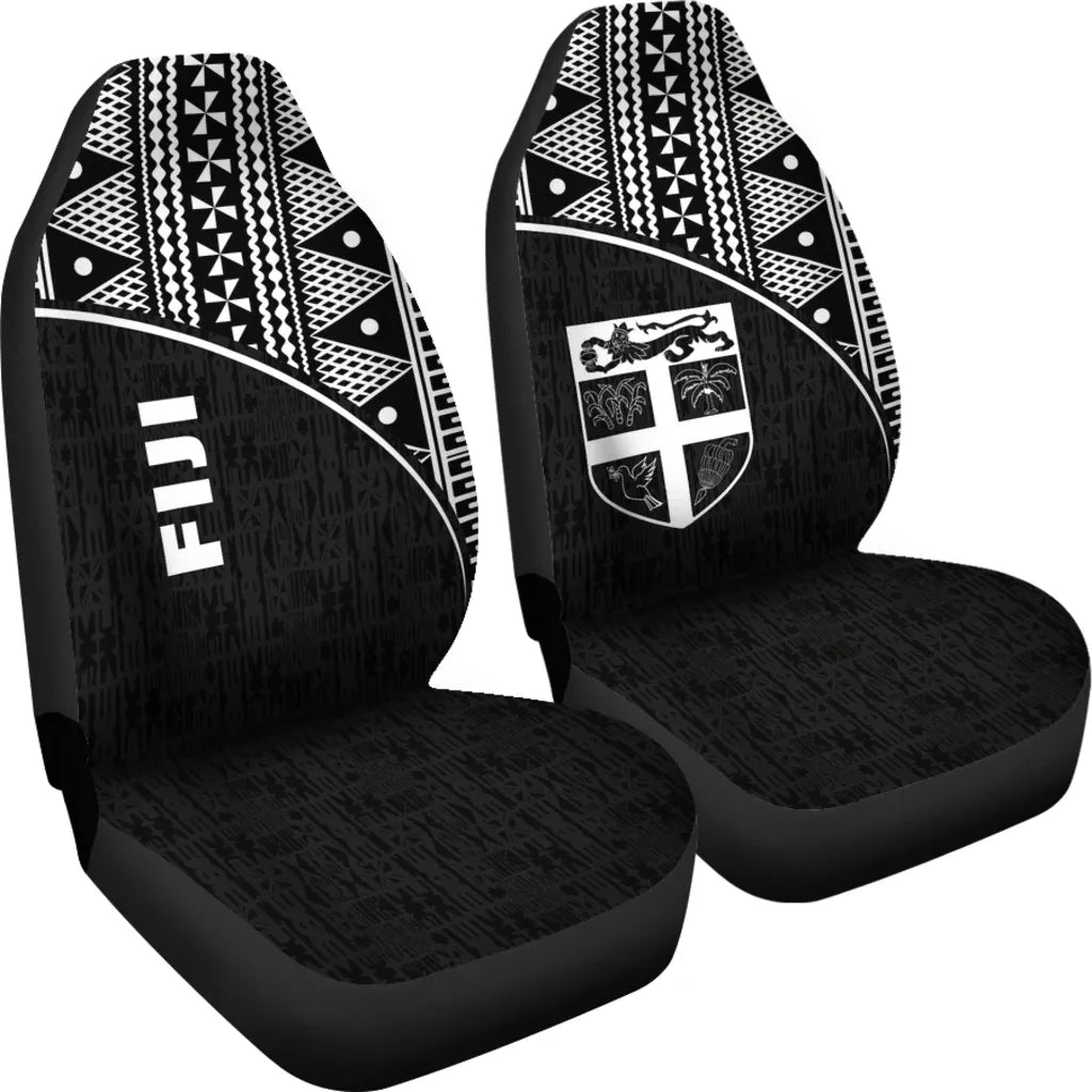 Fiji Tapa Car Seat Covers - Fiji Flag White Curve