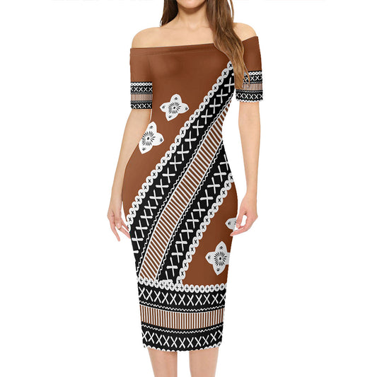 Fiji Short Sleeve Off The Shoulder Lady Dress Tapa Clothes