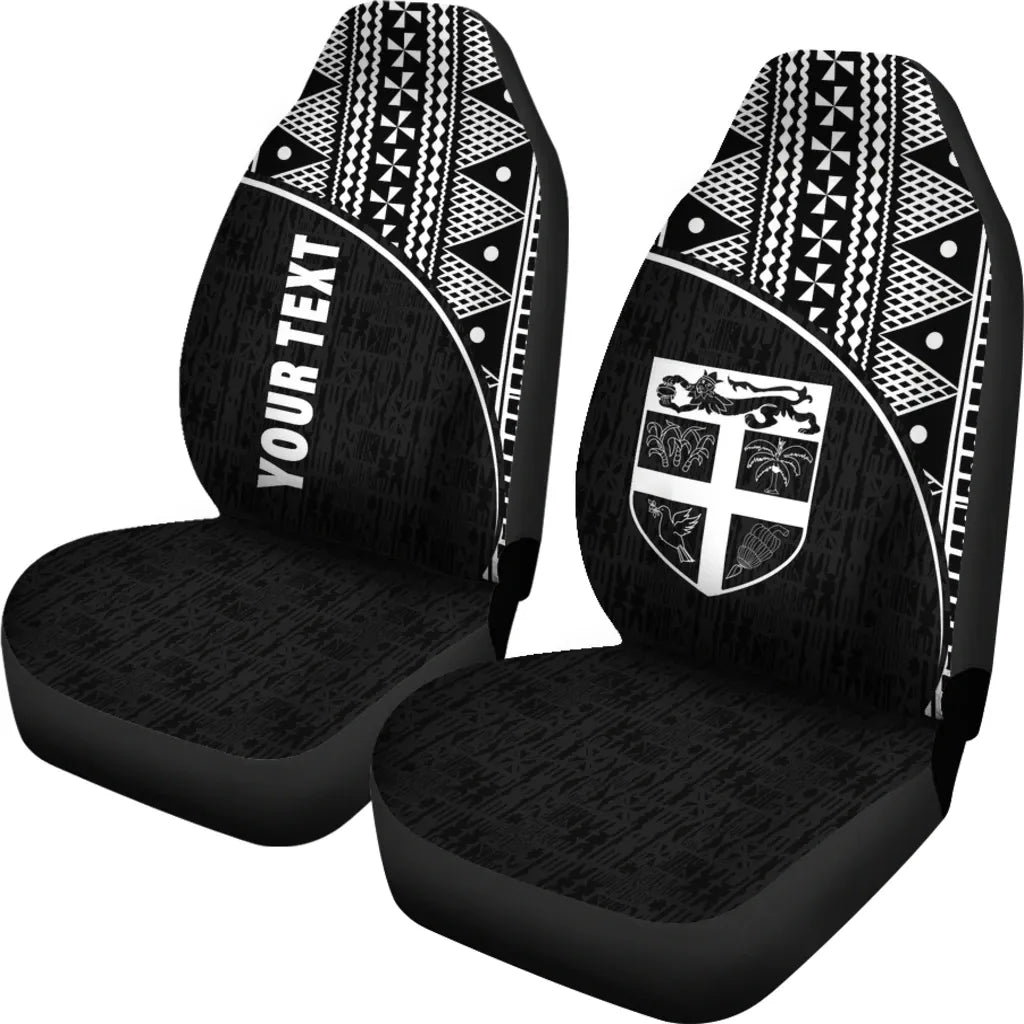 Fiji Tapa Custom Personalised Car Seat Covers - Fiji Flag Polynesian Curve Black