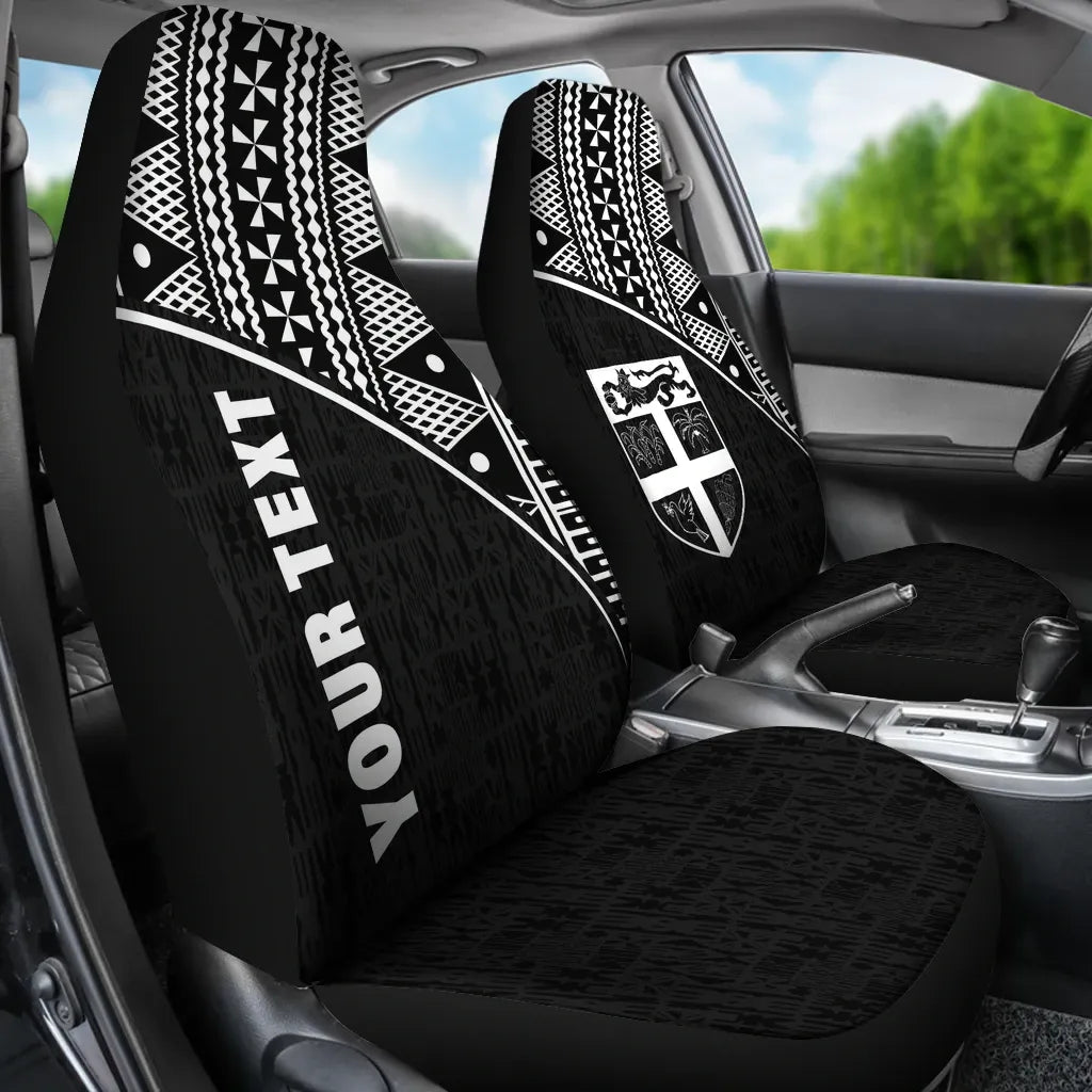 Fiji Tapa Custom Personalised Car Seat Covers - Fiji Flag Polynesian Curve Black