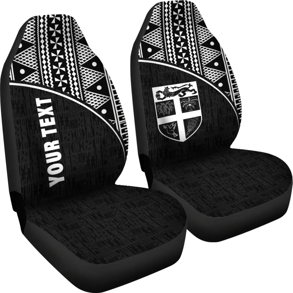 Fiji Tapa Custom Personalised Car Seat Covers - Fiji Flag Polynesian Curve Black