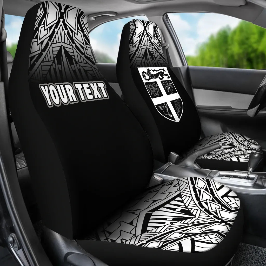 Fiji Tapa Custom Personalised Car Seat Covers - Fiji Flag Polynesian Tattoo Fog Black