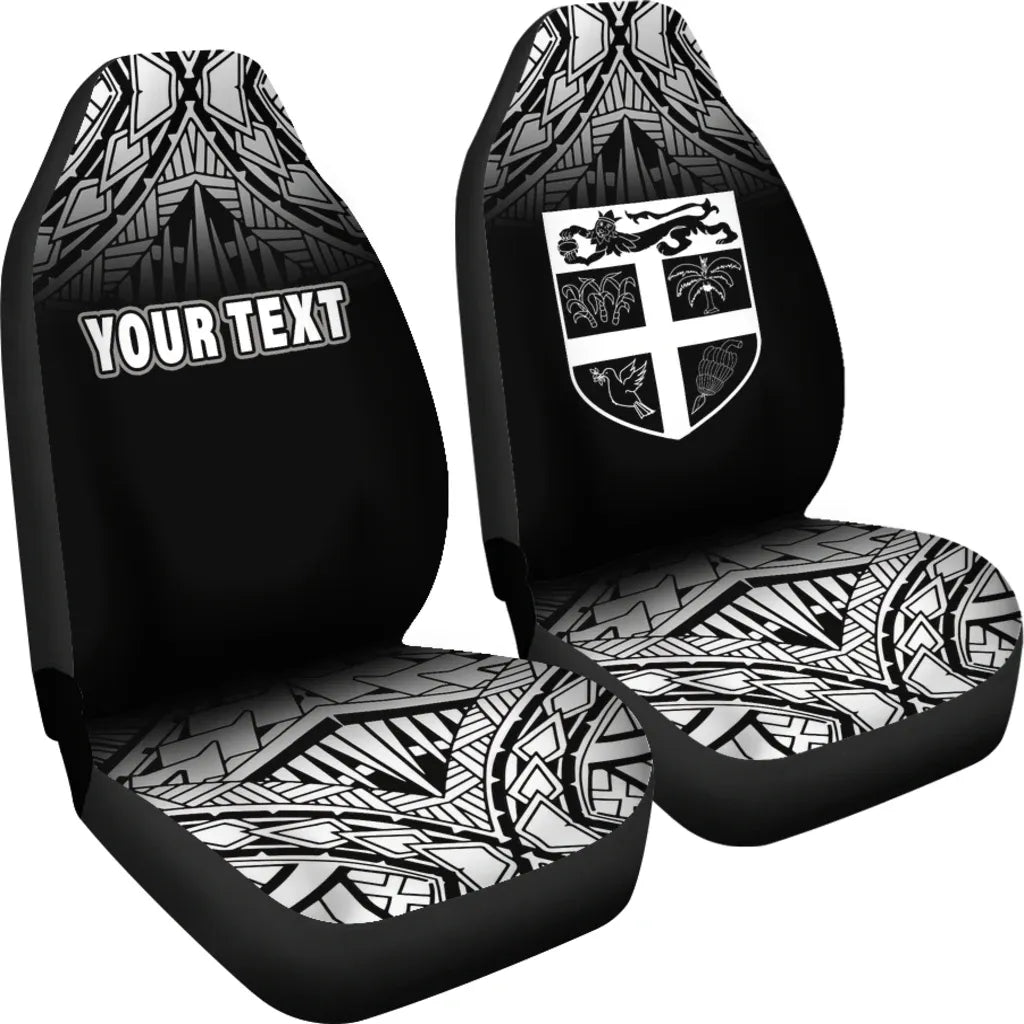 Fiji Tapa Custom Personalised Car Seat Covers - Fiji Flag Polynesian Tattoo Fog Black