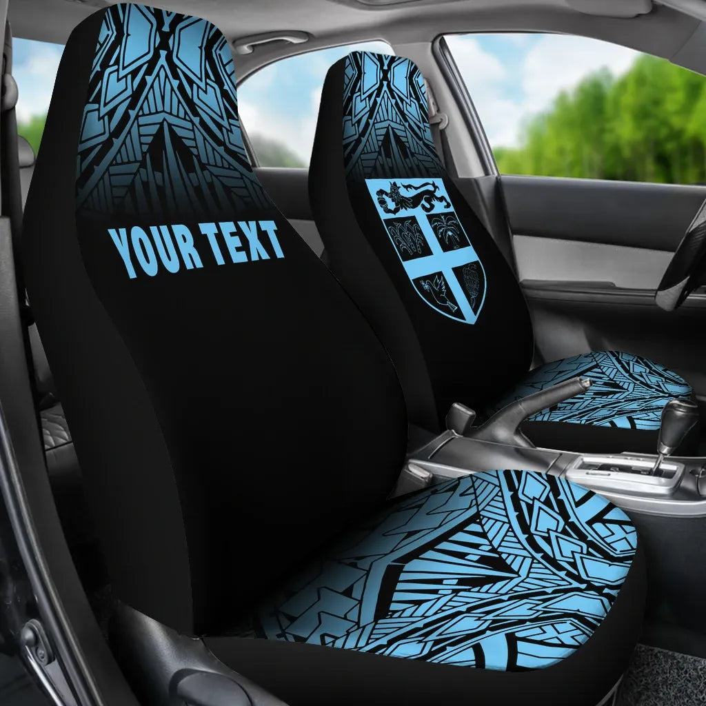 Fiji Tapa Custom Personalised Car Seat Covers - Fiji Flag Polynesian Tattoo Fog Blue