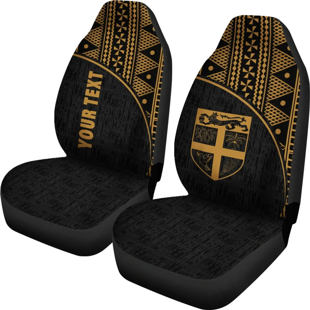 Fiji Tapa Custom Personalised Car Seat Covers - Fiji Flag Polynesian Gold Curve