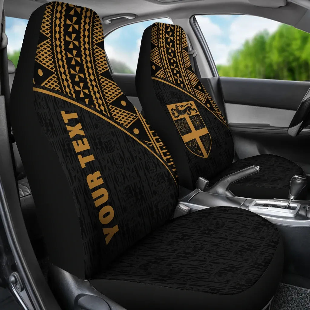 Fiji Tapa Custom Personalised Car Seat Covers - Fiji Flag Polynesian Gold Curve