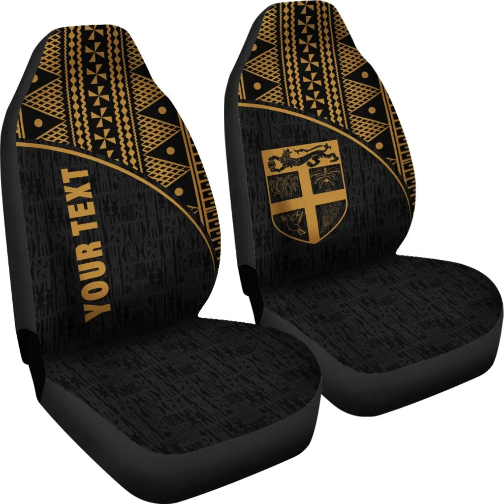 Fiji Tapa Custom Personalised Car Seat Covers - Fiji Flag Polynesian Gold Curve