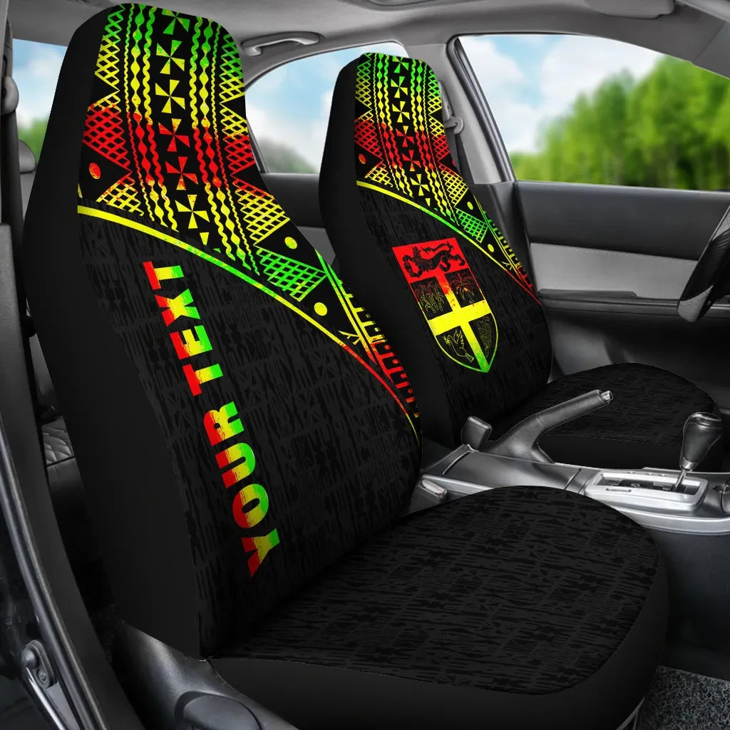 Fiji Tapa Custom Personalised Car Seat Covers - Fiji Flag Polynesian Reggae Curve