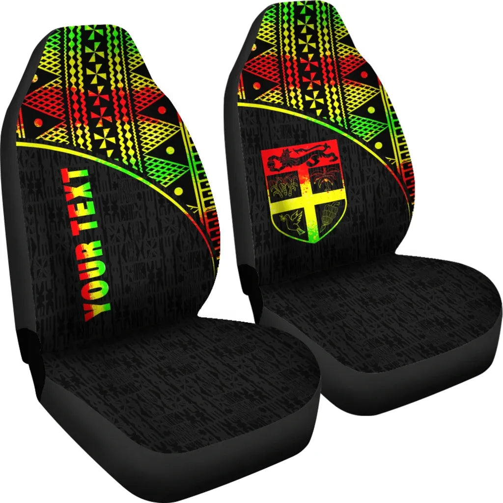 Fiji Tapa Custom Personalised Car Seat Covers - Fiji Flag Polynesian Reggae Curve