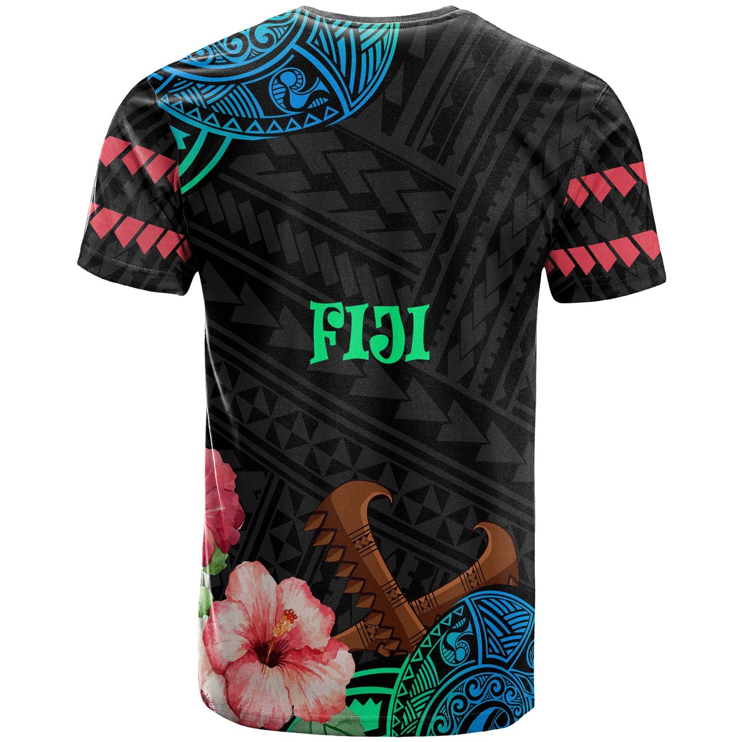 Fiji T-Shirt - Polynesian Pride with Hibicus Flower Tribal Pattern