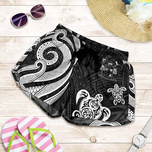Fiji Women Shorts - White Tentacle Turtle Crest