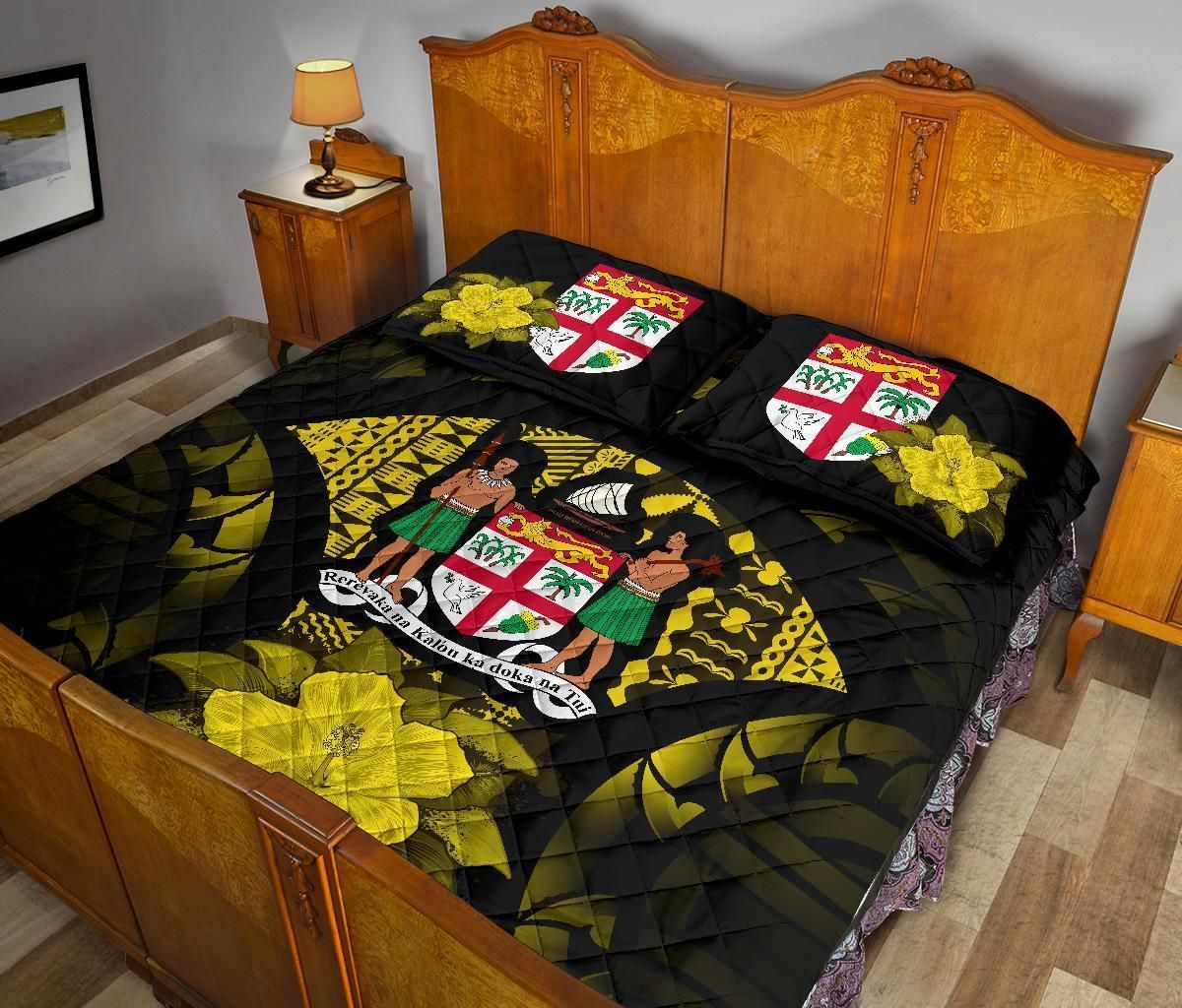 Fiji Polynesian Quilt Bed Set Hibiscus Yellow