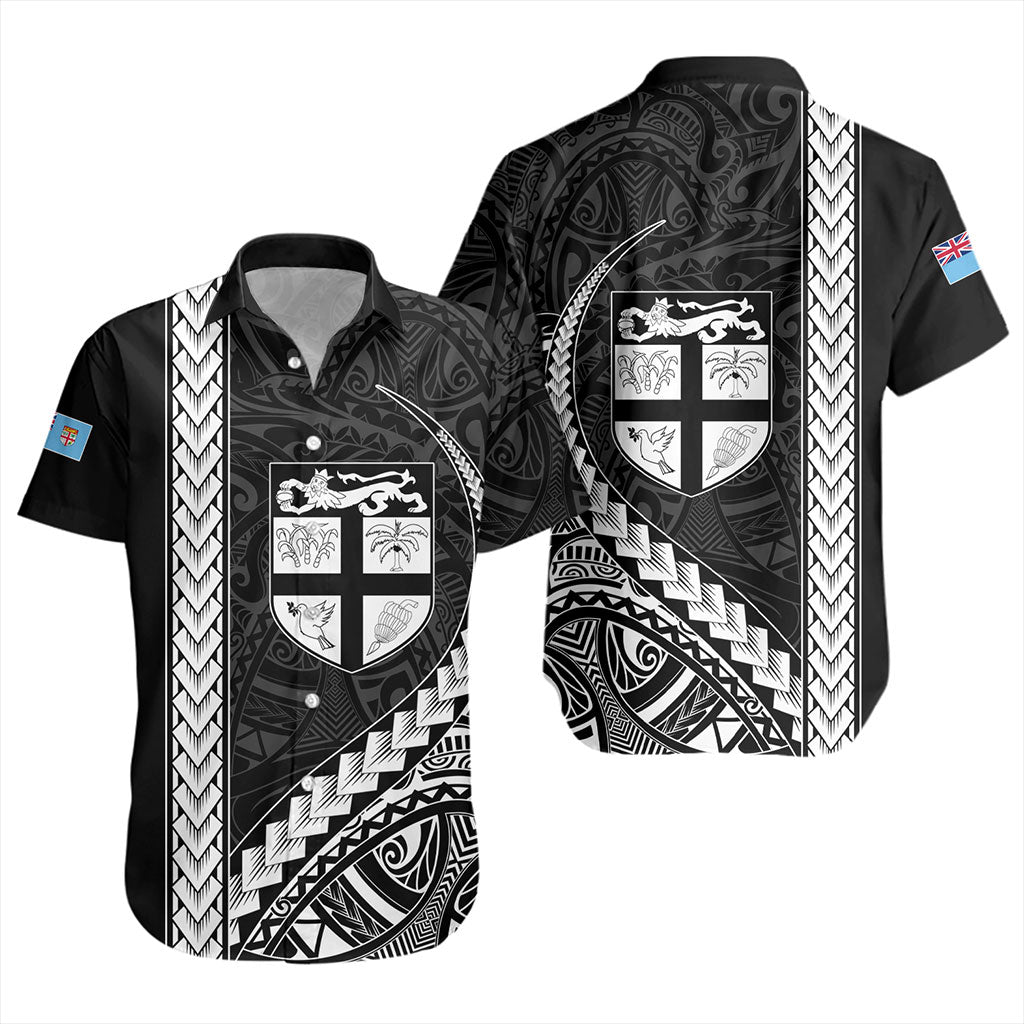 Fiji Short Sleeve Shirt Tribal Melanesian Coat Of Arms