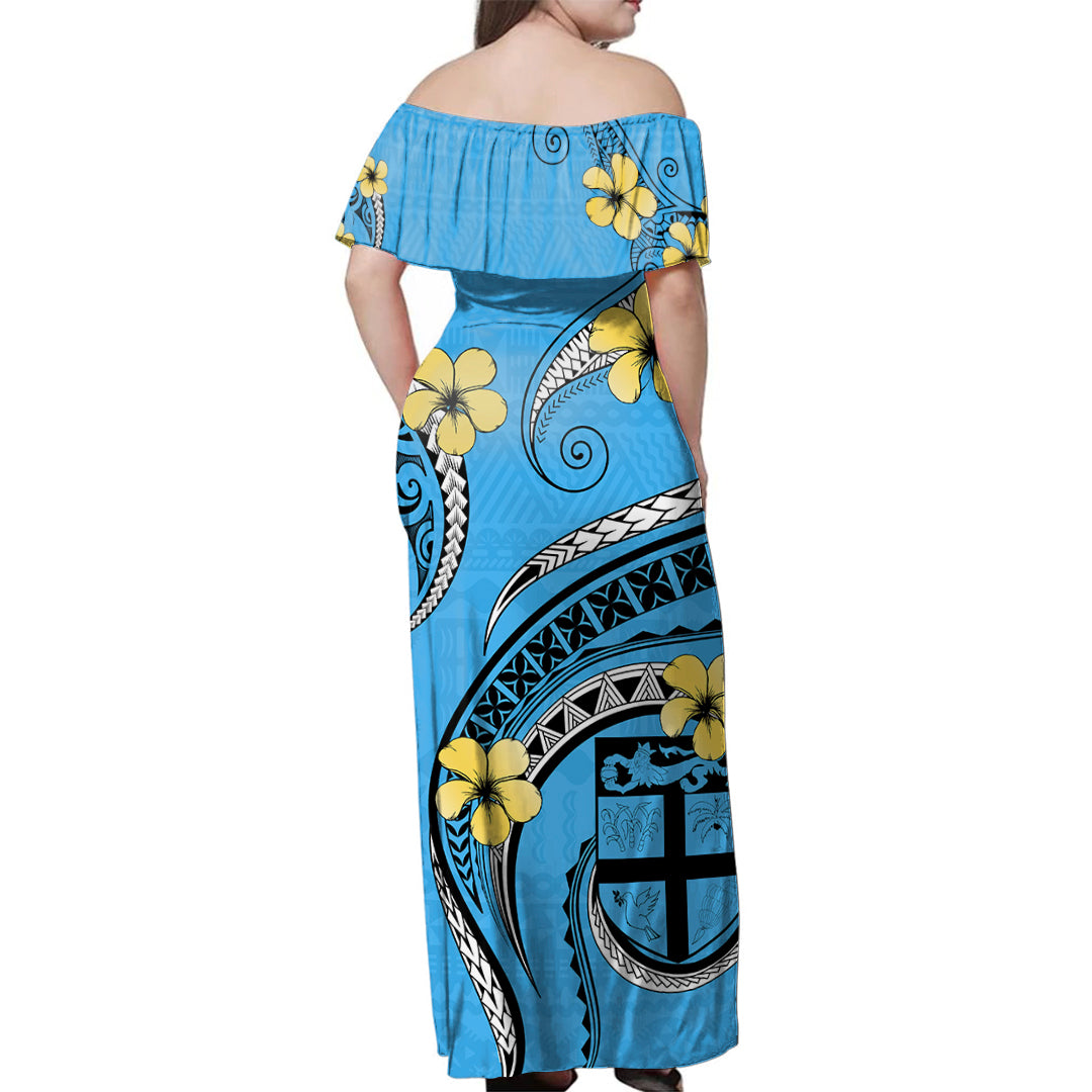 Fiji Woman Off Shoulder Long Dress Bula Style Plumeria Flower