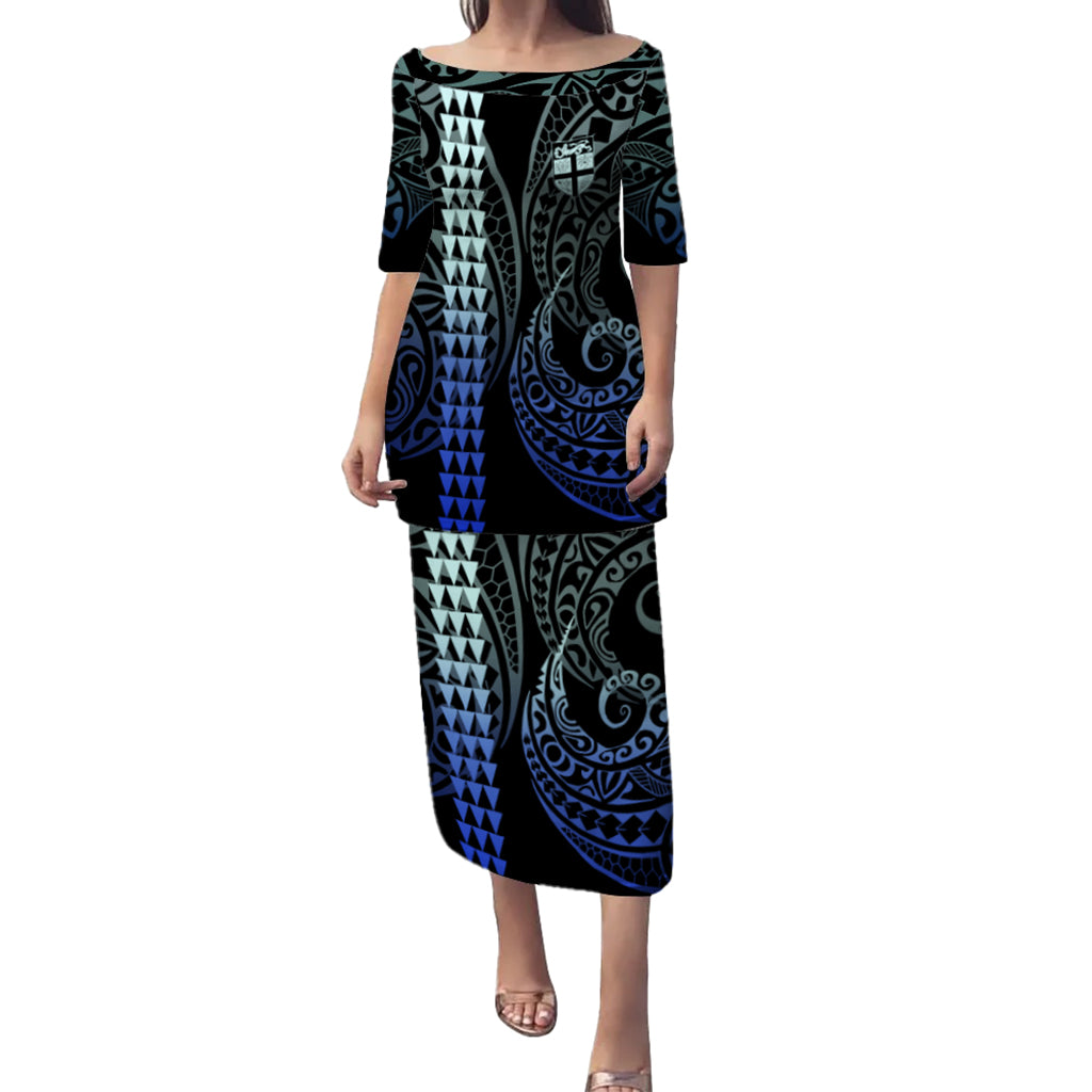 Fiji Puletasi Kakau Style Gradient Blue