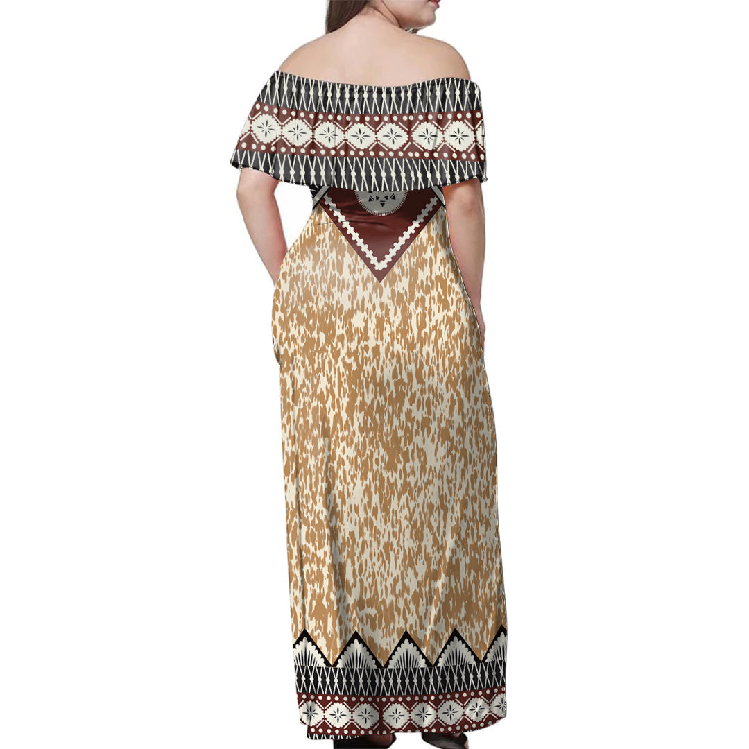 Fiji Woman Off Shoulder Long Dress Pattern Tapa Clothes