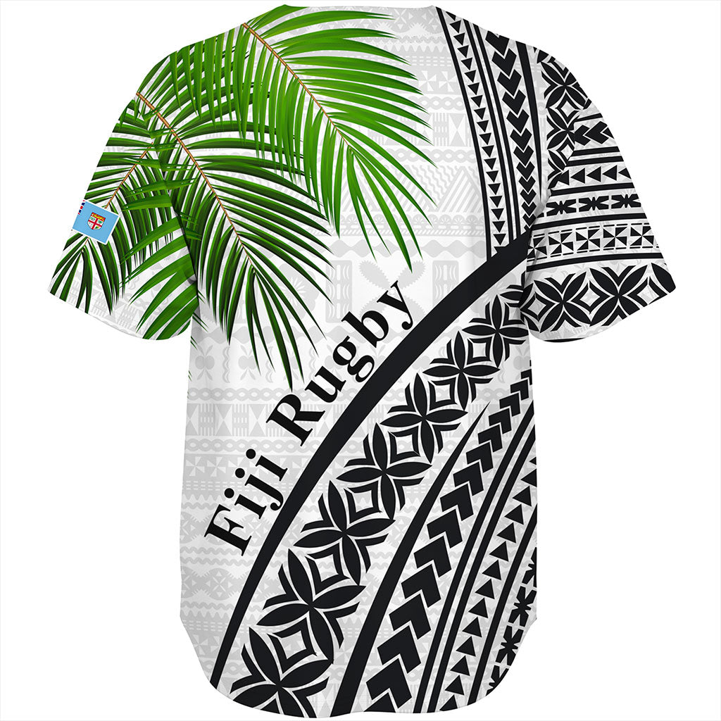 Fiji Baseball Shirt Rugby Masi Flying Fijians Fabric Leaves