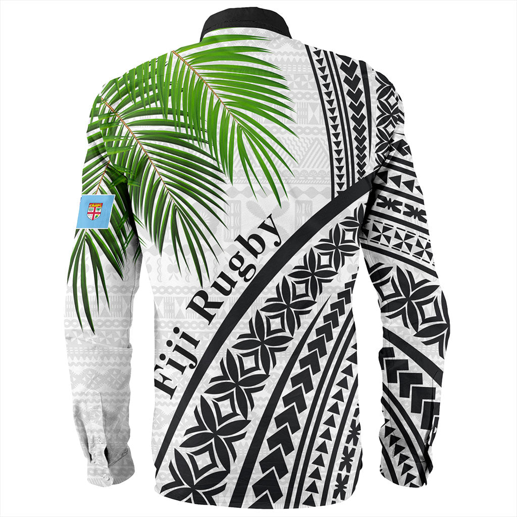 Fiji Long Sleeve Shirt Rugby Masi Flying Fijians Fabric Leaves