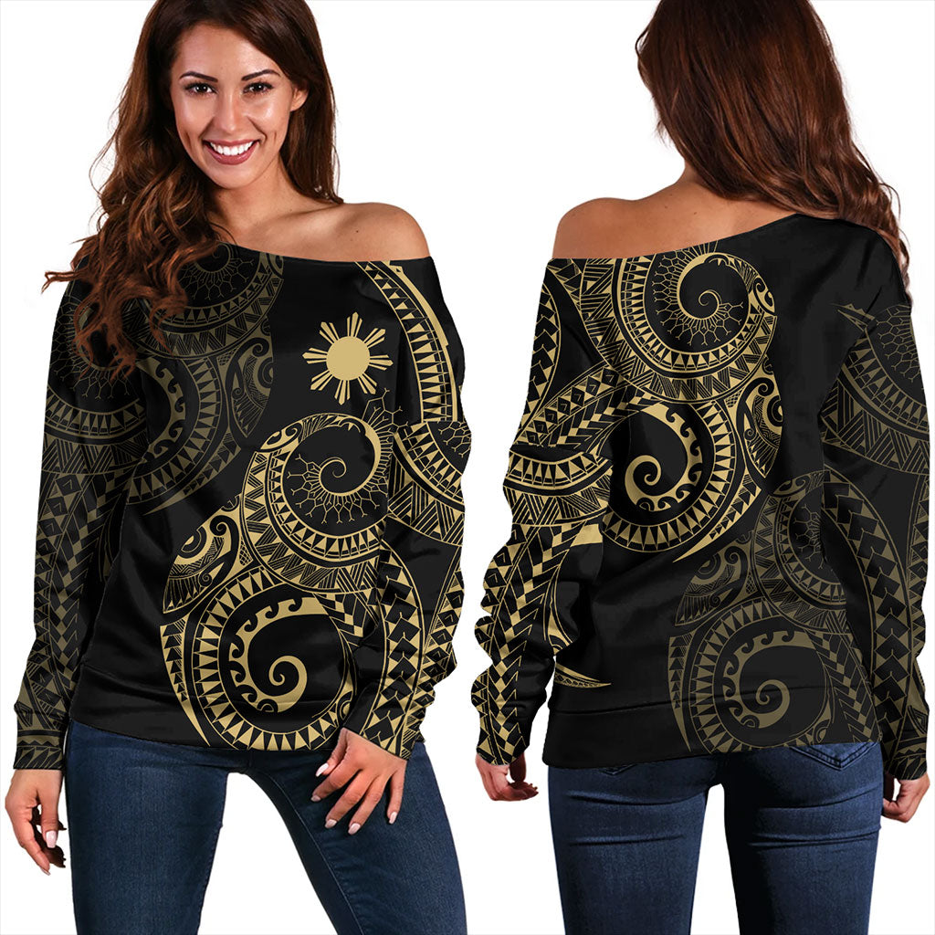 Philippines Filipinos Off Shoulder Sweatshirt Sun Tribal Tattoo Design