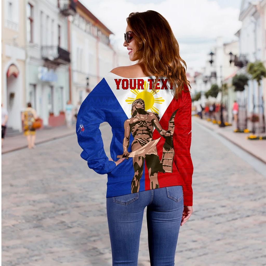 Philippines Filipinos Off Shoulder Sweatshirt Custom Flag Tribal Lapu Lapu