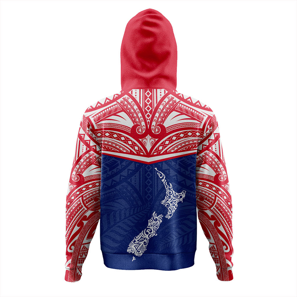 New Zealand Hoodie Flag With Map And Maori Pattern