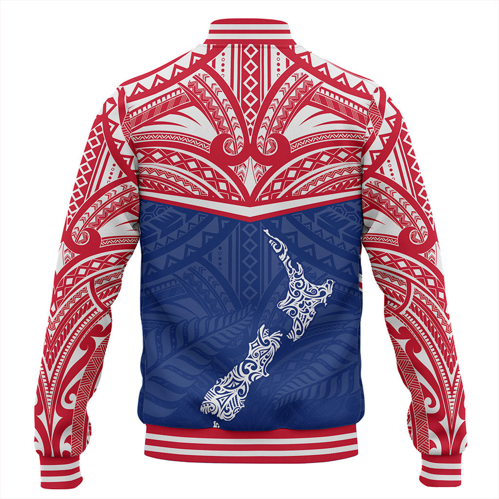 New Zealand Baseball Jacket Flag With Map And Maori Pattern